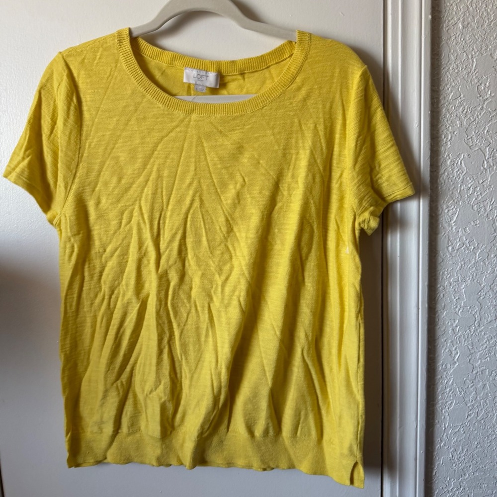 LOFT Outlet Womens Yellow Short Sleeve Cotton Knit Sweater Size L